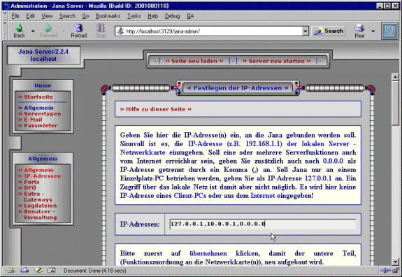 JanaServer: IP-Einstellungen