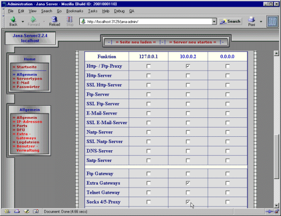 JanaServer: Serveraktivierung