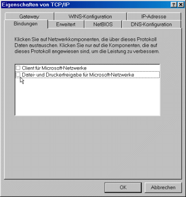 Deaktivieren des Freigabedienstes über TCP/IP.