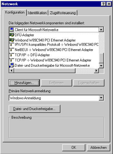 Netzwerkeinstellungen bei Modem und LAN