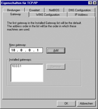Einstellung der Gateway-Adresse